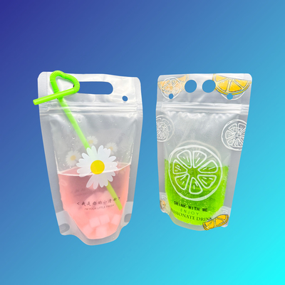 acheter 500 ml Nice Daisy Orange Design Frosted Clear Stand Up Sacs à boissons en plastique avec une coque de 2,4 pouces et une fermeture à glissière online manufacture