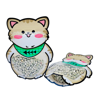 acheter Sacs à dos en forme de chat en coupe de graisse mignonne imprimée avec fermeture à glissière et fenêtre transparente pour collations Emballage alimentaire online manufacture