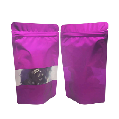 acheter Sceaux thermiques ré-fermées solides de couleur violette métallique Mylar Stand Up Ziplock Sacs avec fenêtre avant transparente pour le stockage des aliments online manufacture