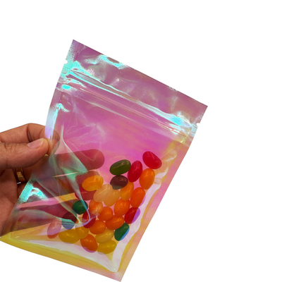 acheter Sacs de fermeture à glissière plat holographique de couleur rose pour emballage alimentaire, accessoires et cosmétiques online manufacture