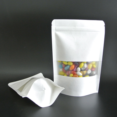 acheter Sacs de papier kraft blancs imprimés sur mesure avec fenêtre transparente mate avec fermeture à glissière pour les bonbons, les collations, les emballages alimentaires online manufacture