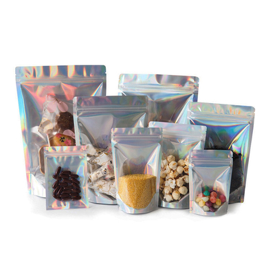 acheter 4.7x7.9 pouces Mylar holographique à fermeture à glissière poupées debout pour les emballages alimentaires de bonbons café online manufacture