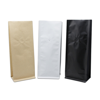 acheter 0.5lb 1lb marron blanc noir revêtu de papier plastique à fond plat sacs en papier kraft avec fermeture en étain et soupape de dégazage online manufacture