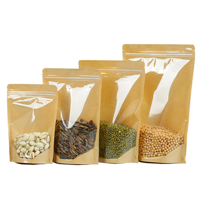 acheter 4.7x7.9 pouces en plastique transparent avant brun Kraft arrière recouvrable debout Ziplock sac à sacs Doypack pour l' emballage alimentaire online manufacture