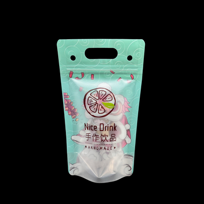 Sacs de boissons en plastique recyclable à double face avec trous de paille et trous suspendus pour adultes
