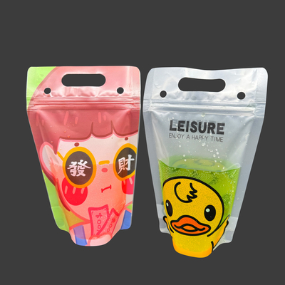 9.1 x 5,2 pouces 17 onces 8mil Clear Frosted Stand Up Drink Bags Sac à boire avec fermeture à glissière à main lourde
