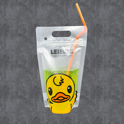 Petit canard jaune conception jus congélateur Stand Up boissons sacs avec des pailles individuelles enveloppées pour les adultes et les enfants