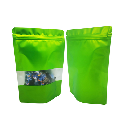 Fresh Green Design Foil Liner Proof Odor Matte Surface Fenêtre Poches à fermeture à glissière réutilisables Sacs pour le stockage des aliments