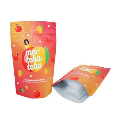 Rainbow Design élégant Matte Foil Liner Plastic Stand Up Poches personnalisé avec fermeture à glissière Pour la poudre de mangue Matcha