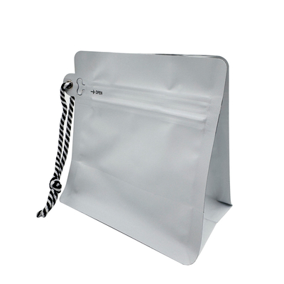 250g 0.5lb 8oz mat blanc feuille de fond plat Sac à café avec soupape côté Fermeture à glissière et la corde