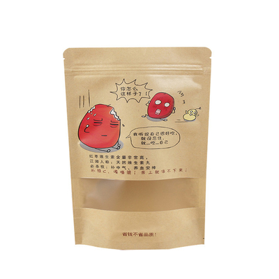 Brown Stand Up Pocket avec fenêtre avec fermeture à glissière pour dattes chinoises Fruits secs Snacks Emballage