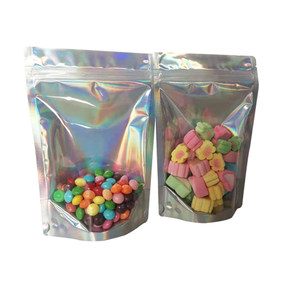 Fermeture à fermeture à glissière à fermeture à glissière verrouillable sac à dos holographique avec coussin de fond clair avant pour emballage de stockage alimentaire