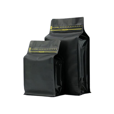 16 oz 1 lb Matte Black Gros de sacs de café avec dégazage de soupape et fermeture à glissière latérale fond plat